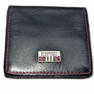 Burberry Black Label Black Leather w/Red Accent StitchFolded Coin Purse/Wallet
